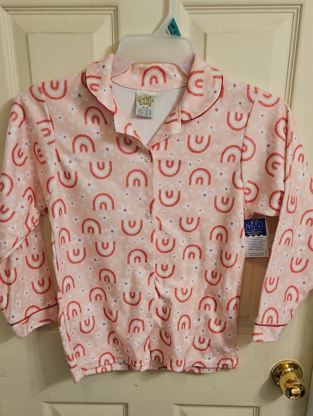 Girls Pink Rainbow Print Pajama Top